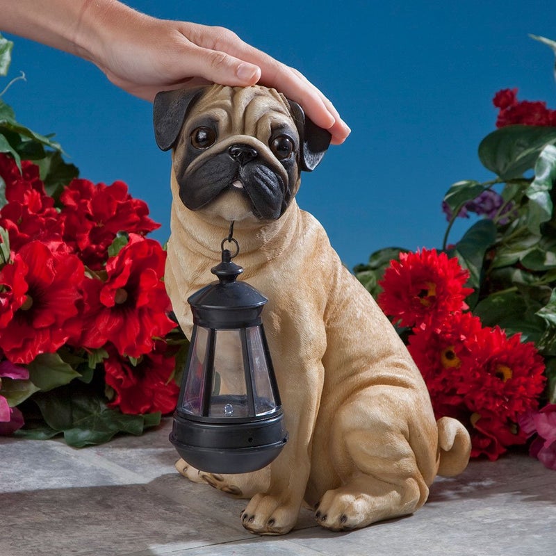 Bits and Pieces - Fawn Pug Solar Lantern Statue - Solar Powered Garden Lantern - Resin Dog Sculpture with LED Light - Outdoor Lighting and DÃ©cor - Image 2